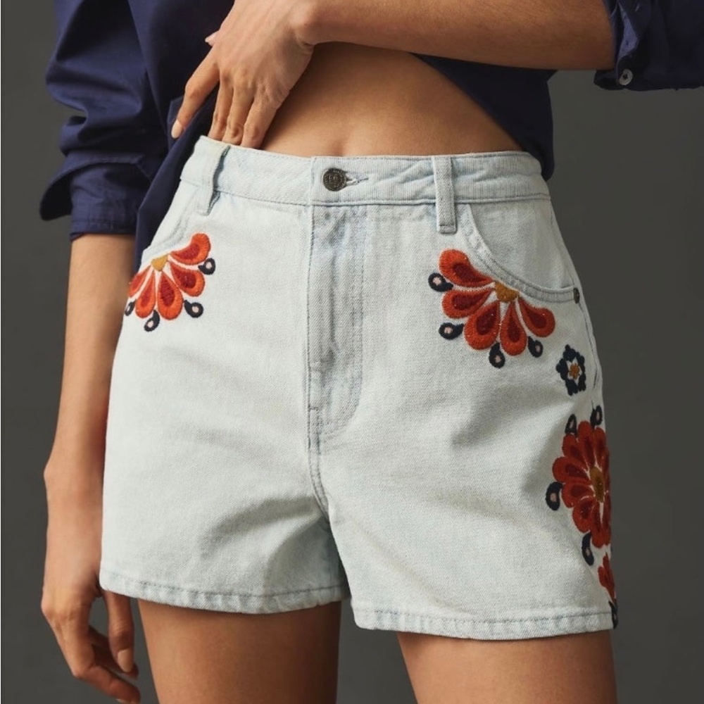 NWT Farm Rio Anthropologie Embroidered Shorts